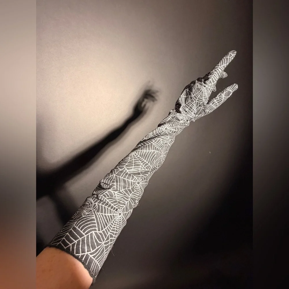 Black and Silver Spiderweb Long Opera Gloves